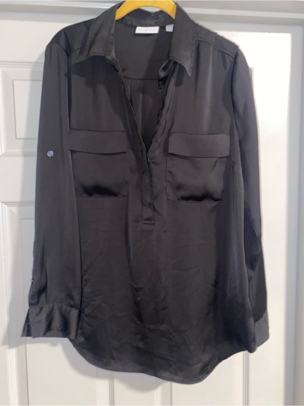New York & Company Black Long-Sleeve Satin Blouse